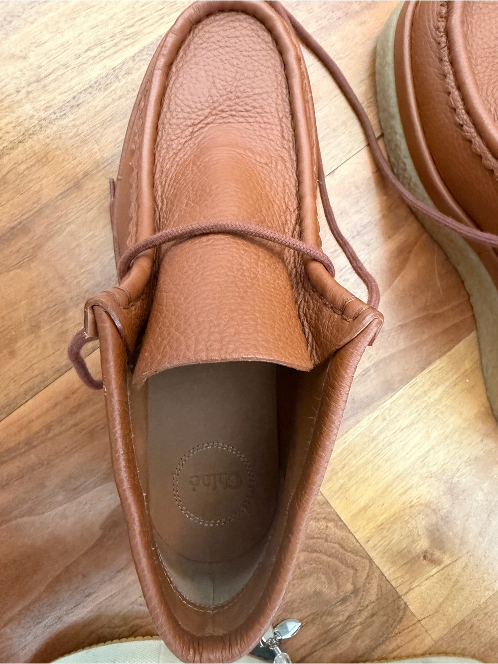 Chloe Women’s Brown Leather Casual Moc Toe Shoes - Picture 3 of 4